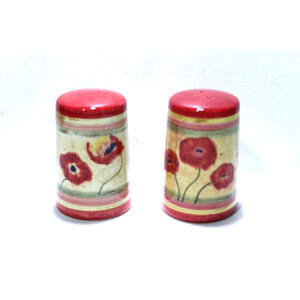 Certified International Corp. Salt Pepper Shakers Ceramic Orange Poppies Floral